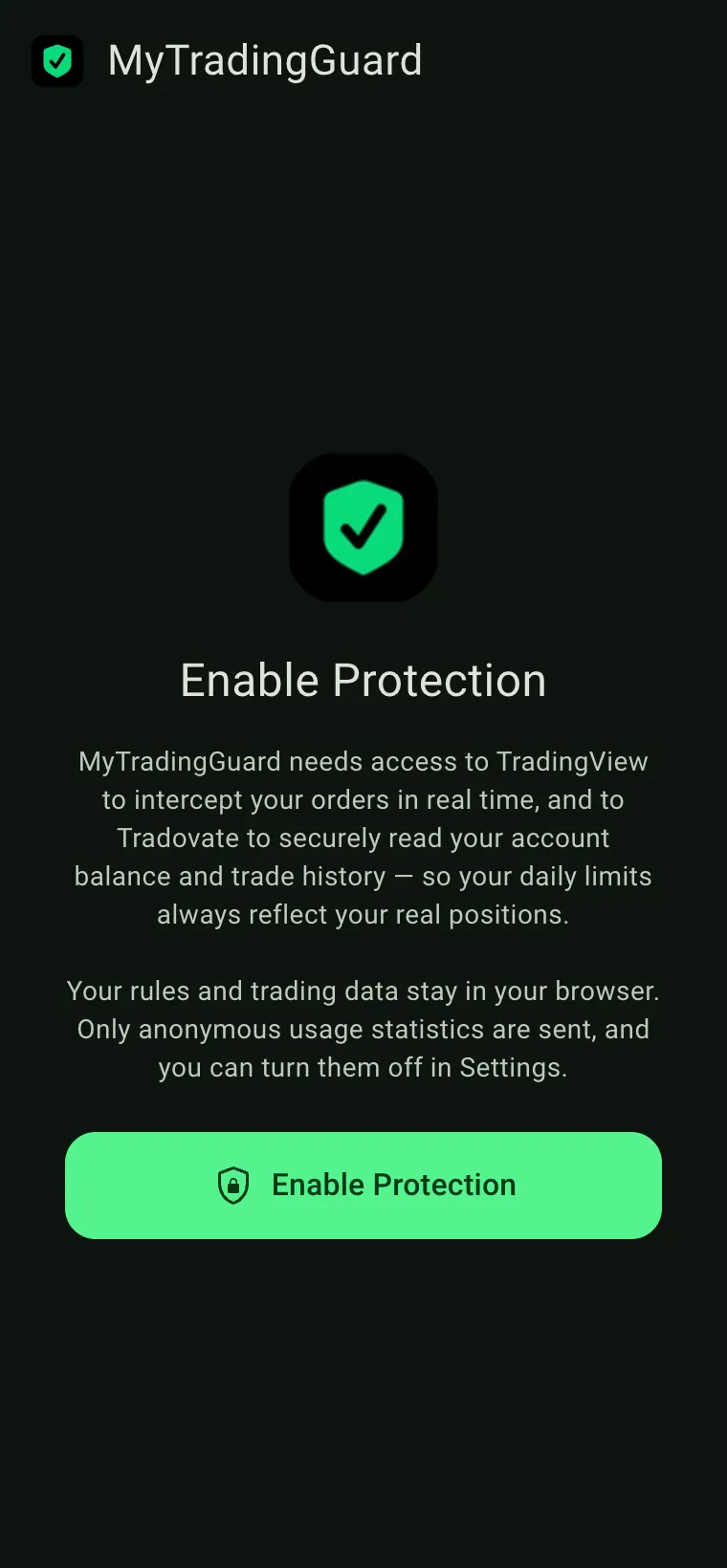 Enable Protection screen