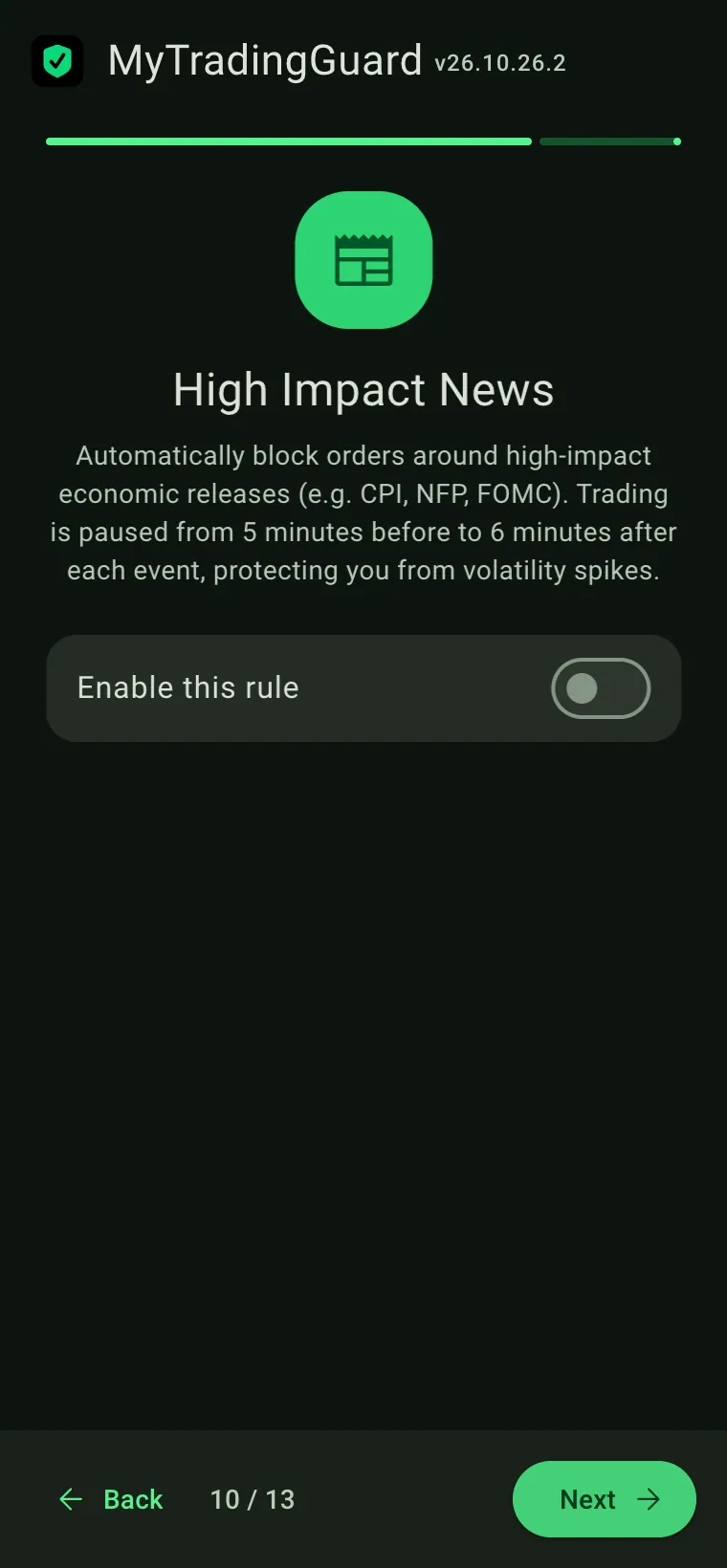 Wizard step 10 of 13: High Impact News
