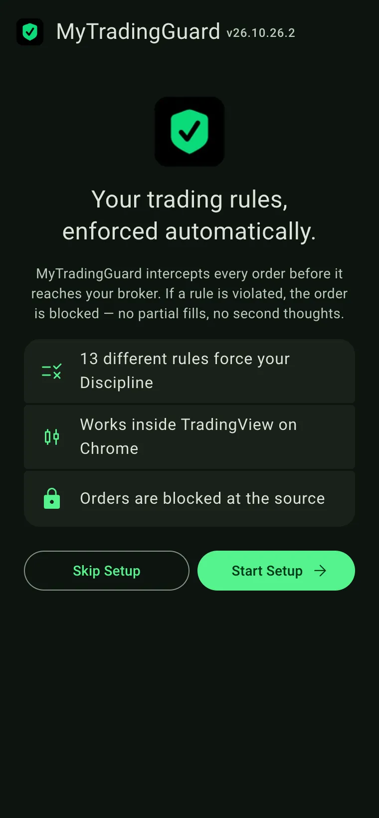 Setup wizard welcome screen with Skip Setup and Start Setup