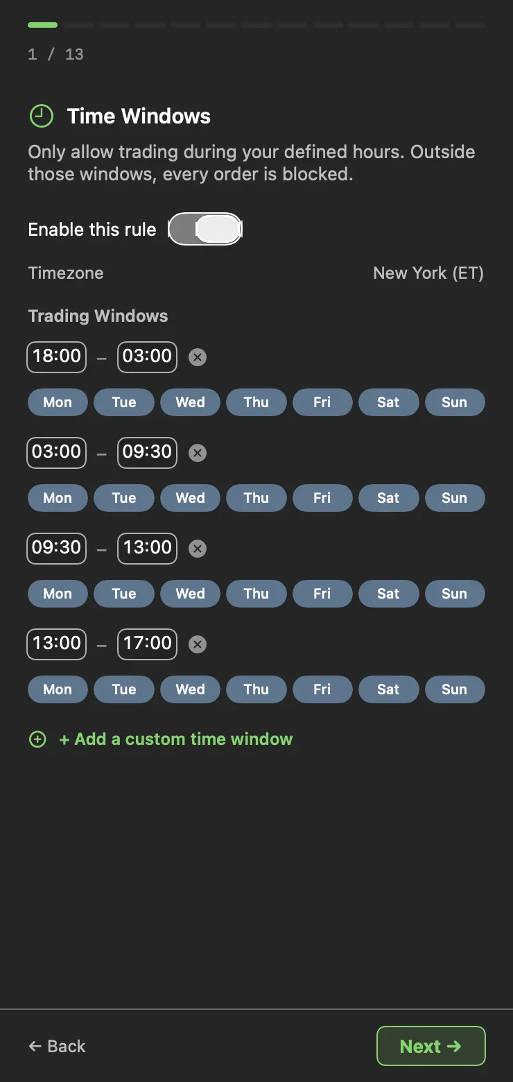 Wizard step 1 of 13: Time Windows
